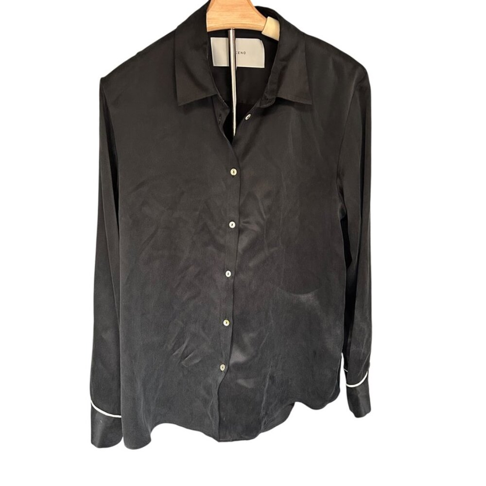 Asceno Silk Button Down Blouse with Contrast Trim
